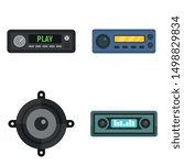 Car audio icons set. Flat set of car audio vector icons for web design