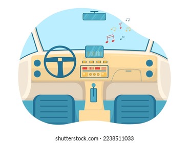 Car Audio with Loud Speakers, Sound System or Music Automobile in Flat Cartoon Poster Hand Drawn Templates Illustration