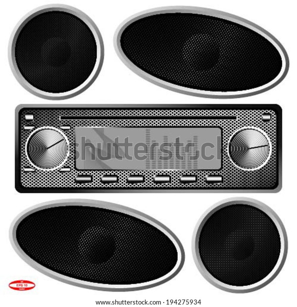 car audio car radio with speakers on the white\
background vector