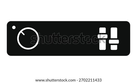 Car audio receiver icon graphic with volume knob and control buttons, minimalist interface. Vector