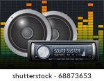 Car audio with speakers on the digital equalizer background. Vector