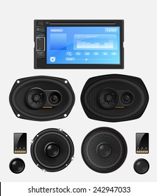 Car audio with speakers. Vector