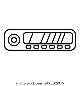 Sistema de audio de coche con pantalla que muestra la radiofrecuencia y los Botones para controlar la música y el volumen