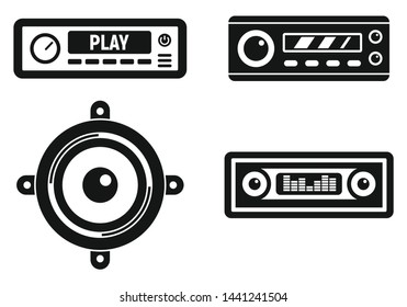Car audio system icons set. Simple set of car audio system vector icons for web design on white background