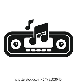 Sistema de audio del coche que reproduce la música con el icono de las notas, símbolo de la radio del coche en estilo simple