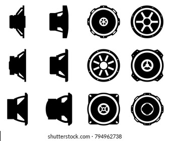 Car Audio Vector Icon Set. Speaker Driver