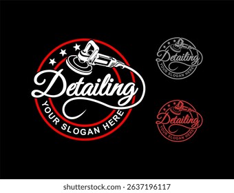 car auto detailing logo emblem design vector template with silhouette polishing tool icon clean professional branding business
