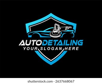 car auto detailing logo emblem design vector template with silhouette polishing tool icon clean professional branding business