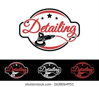 car auto detailing logo emblem design vector template with silhouette polishing tool icon clean professional branding business