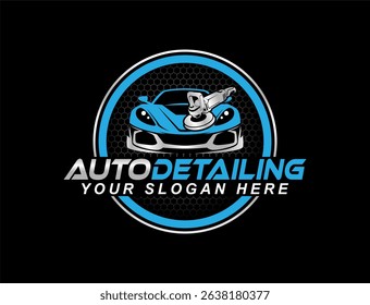car auto detailing logo emblem design vector template with silhouette polishing tool icon clean professional branding business