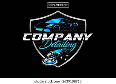 car auto detailing logo emblem design vector template with silhouette polishing illustration