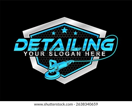 car auto detailing logo emblem design vector template with silhouette polishing tool icon clean professional branding business