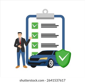 car auto insurance concept vector illustration with shield car and insurance book