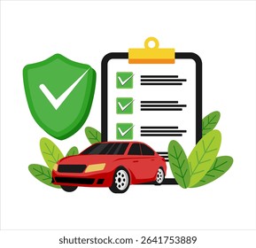 car auto insurance concept vector illustration with shield car and insurance book