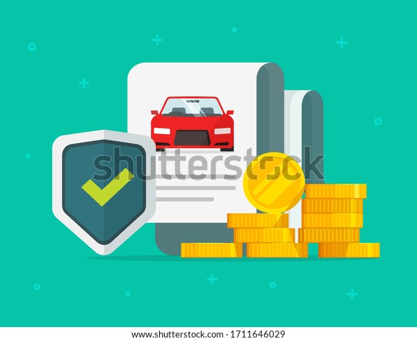 Car or auto insurance financial guarantees\
purchase protection or automobile secure safety buy guarantee care\
warranty vector flat cartoon, assurance legal doc policy concept\
modern design