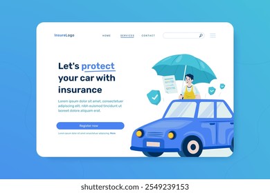 Car auto insurance illustration on landing page design