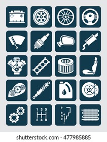 Car auto parts icons set, vector illustration
