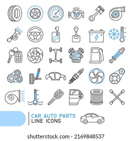 Car auto parts line icons.