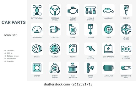 Car auto parts line icons set