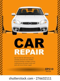 Car auto repair lift. Template layout concept creative color illustration. Cover background.