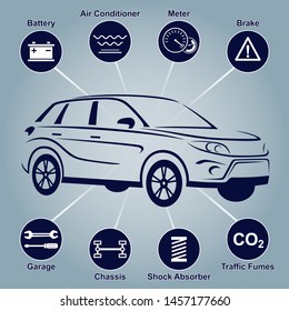 Car Auto Service Abstract Lines. Design elements with mechanical parts icons. Vector illustration