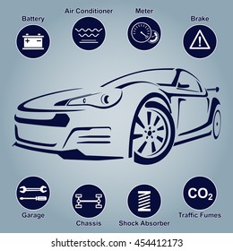 Car Auto Service Abstract Lines. Design elements with mechanical parts icons. Vector illustration