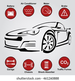 Car Auto Service Abstract Lines. Design elements with mechanical parts icons. Vector illustration