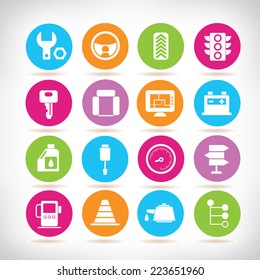 car auto service, colorful circle buttons set
