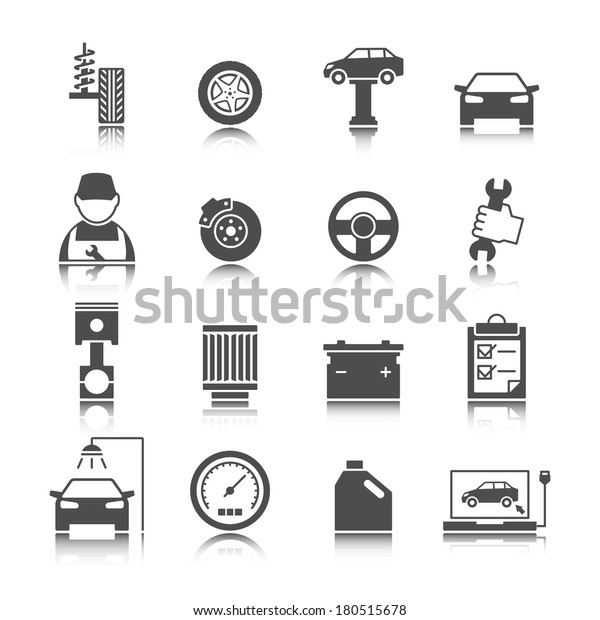 Car auto service\
icons set of mechanic maintenance engine repair and garage isolated\
vector illustration