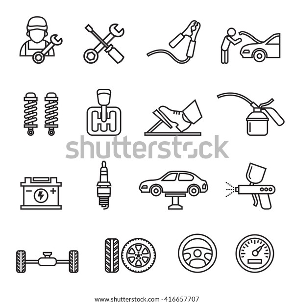Car auto service\
icons set of mechanic maintenance engine repair and garage isolated\
vector illustration
