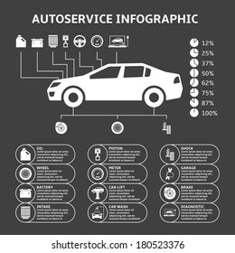 Car auto service infographics design elements with mechanical parts icons vector illustration