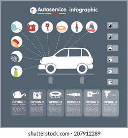 Car auto service infographics design elements with mechanical parts icons vector illustration