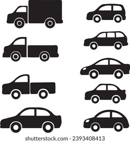 car, auto, vector, icon, automobile, vehicle, transport, transportation, illustration, silhouette, set, cartoon, wheel, sport, design, drive, speed, traffic, sedan, motor, road, black, vintage, logo, 