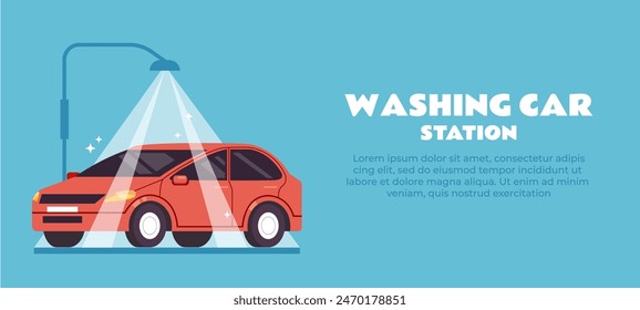 Car auto wash clean banner concept. Vector flat graphic design illustration