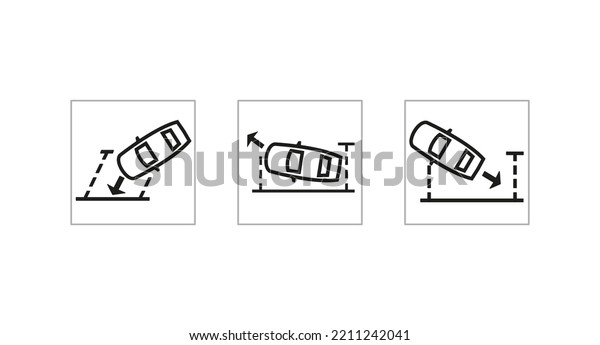 Car automatic parking system icon set.\
Driverless parking sensor. Horizontal and vertical parking. Modern\
sketch drawing. Editable line\
icon.