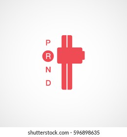Car Automatic Transmission And Red Flat Icon On White Background
