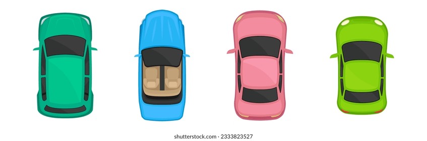 Automóvil y automóvil como conjunto de vectores de visión superior del estacionamiento de vehículos de motor