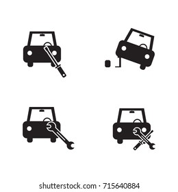 Car automobile repair workshop vector icon set isolated on white background