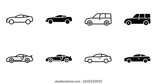 carro, automotivo, conjunto de ícone de automóvel