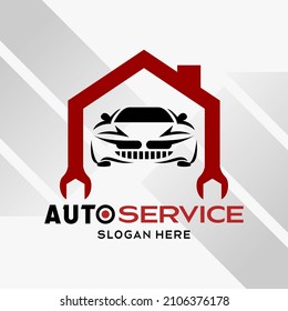 car automotive logo design in creative abstract style with house and wrench in line art style. Fast and Speed logo template vector. automotive logo premium illustration vector