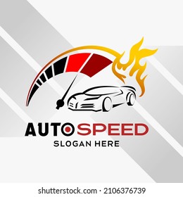 car automotive logo design in creative abstract style with rpm and fire element. Fast and Speed logo template vector. automotive logo premium illustration vector
