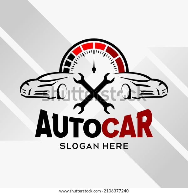 car automotive logo\
design in creative abstract style with rpm and crossed wrench. Fast\
and Speed logo template vector. automotive logo premium\
illustration vector