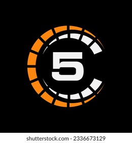 Car Automotive Logo On Letter 5 Speed Concept. Sport Car Symbol For Cars Service, Cars Repair With Speedometer Icon