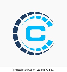 Car Automotive Logo On Letter C Speed Concept. Sport Car Symbol For Cars Service, Cars Repair With Speedometer Icon