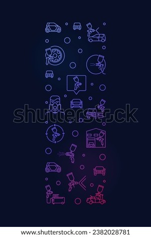 Car or Automotive Painting vertical colored banner in thin line style. Vector Auto Body Painting concept illustration with dark background