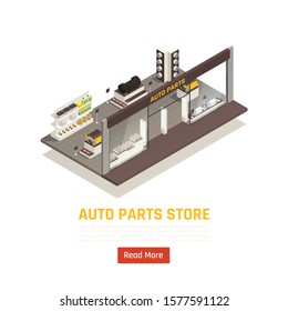 Car automotive spare parts such as shock absorbers brake disks supplier auto store isometric composition vector illustration 