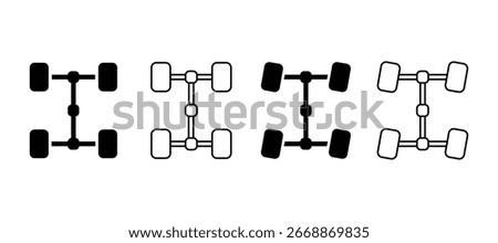 Car axle icon set, car axle icon filled or outline flat sign. 4x4 wheel drive power train shaft. all wheel drive car axle axis vector set, concept for web design.