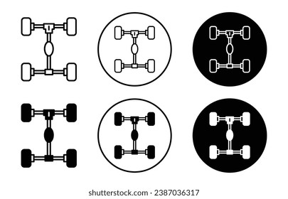 conjunto de iconos del eje del coche. símbolo del vector del eje de la hélice trasera. símbolo del eje de transmisión de camiones en un estilo con relleno y delineado negro.