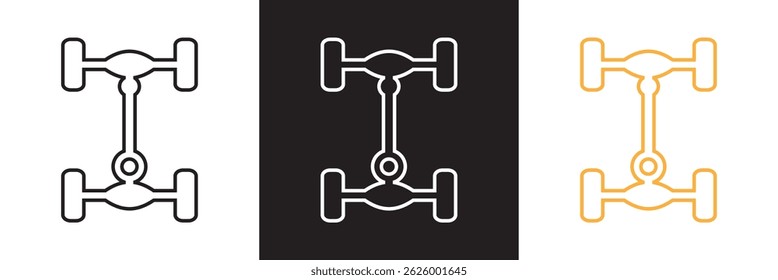 Symbol für die Autoachse. Vektorgrafik für Websites, mobile Schnittstellen, Präsentationen, Banner, visuelles Branding usw. Vektorgrafik. einzeln auf weißem und schwarzem Hintergrund. EPS 10