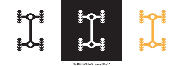Symbol für die Autoachse. Vektorgrafik für Websites, mobile Schnittstellen, Präsentationen, Banner, visuelles Branding usw. Vektorgrafik. einzeln auf weißem und schwarzem Hintergrund. EPS 10